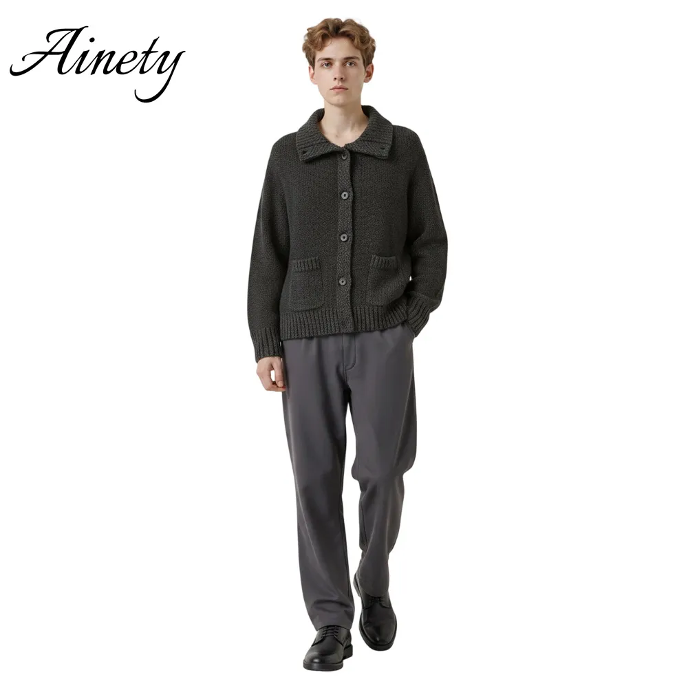 Sophisticated Knitwear Men 100% Cashmere Cardigan Sweater Shawl Collar Button Front Design