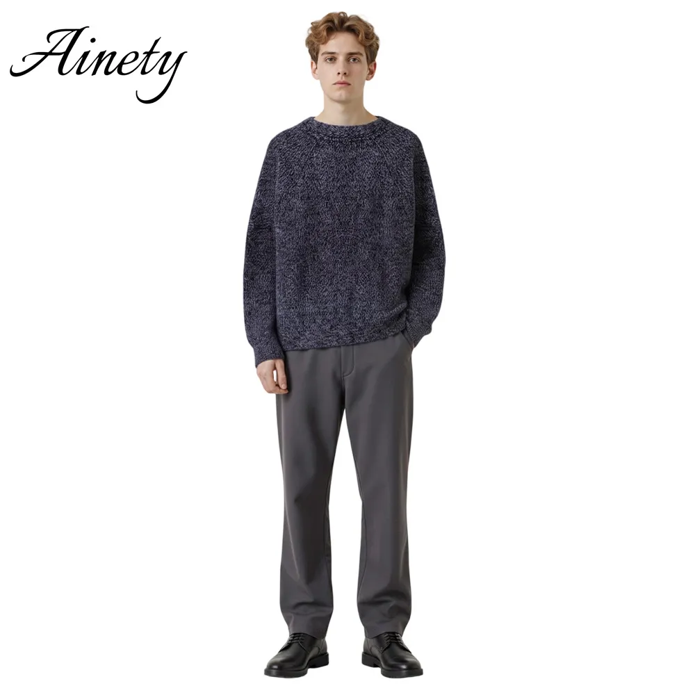 Refined Knitted Sweater Mens Pure Cashmere Sweater Pullover Raglan Sleeve Winter Knitwear