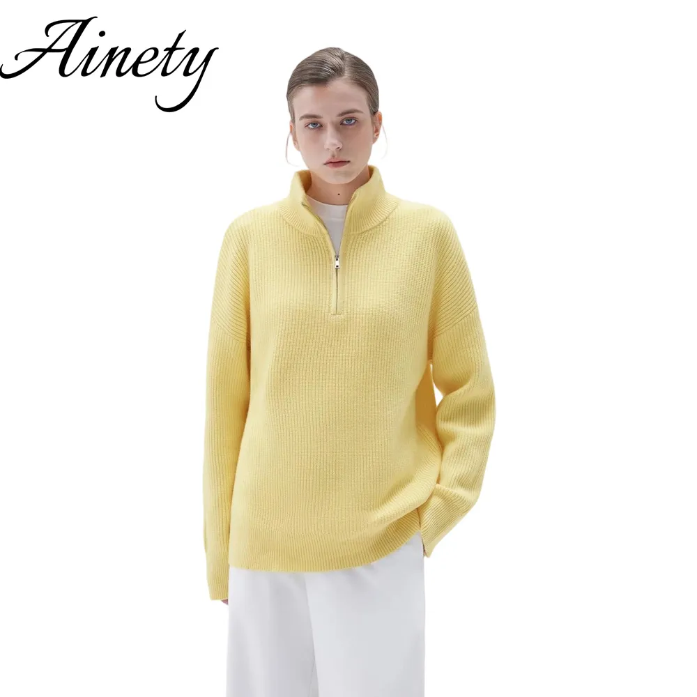 Women's pullover sweater Cashmere Blend Quarter Zip Ribbed Knitted Sweater Oversized Knitwear Garment