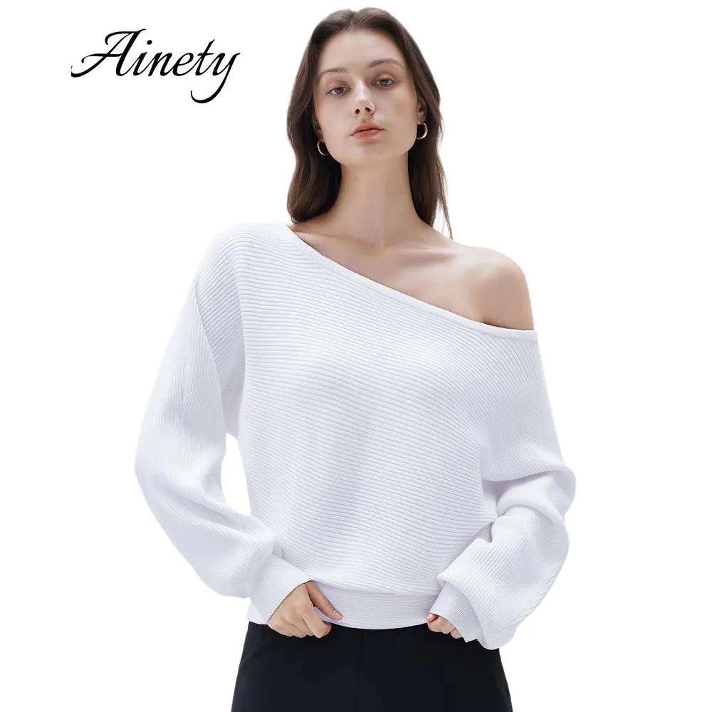 Cozy Women's Knitwear Cashmere Blend Oversized Boat Neck Knitted Sweater Women Clothes Garment