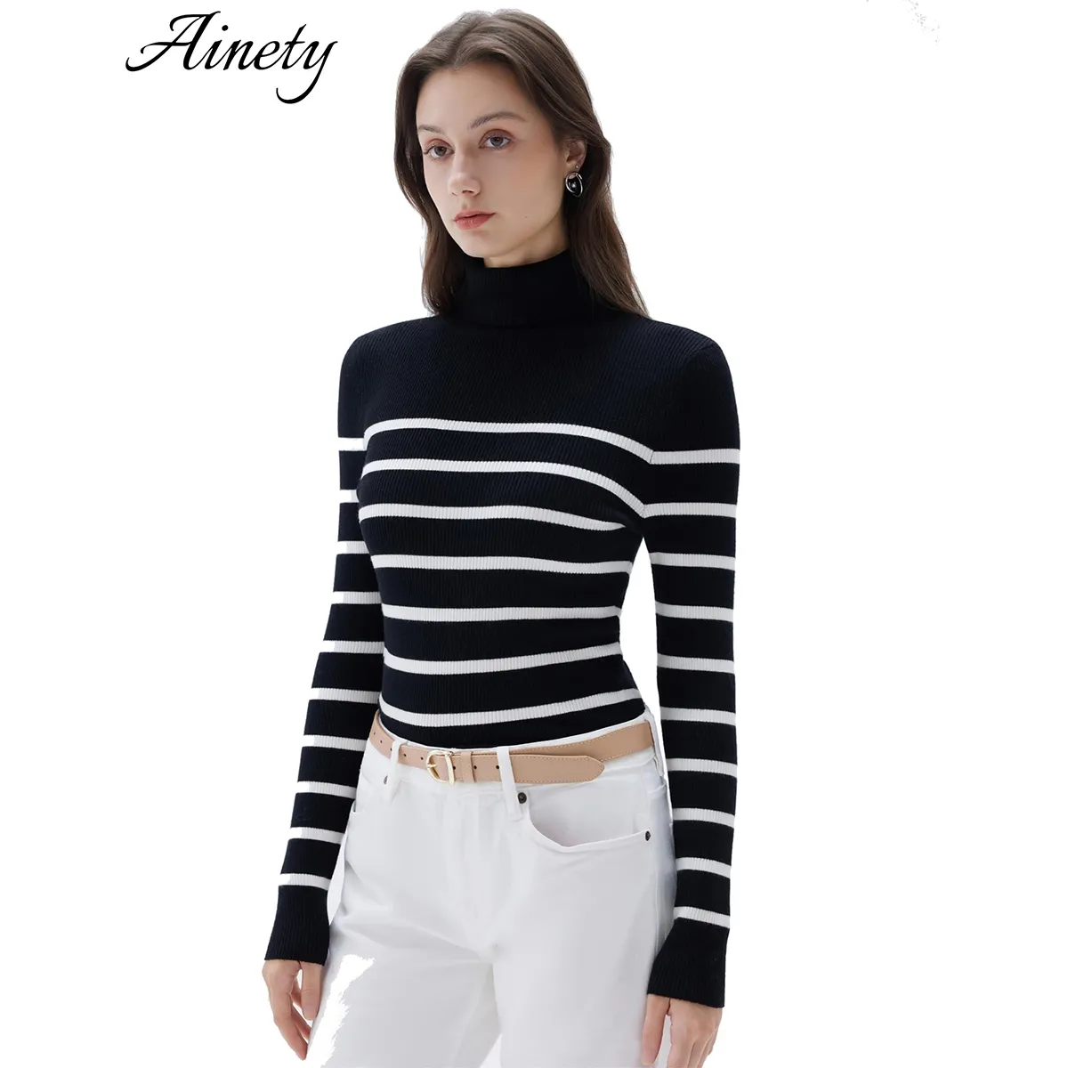 Women's Fashion Wholesale Turtleneck Cashmere Sweater Knitted Sweater Thermal Winter Women Knitwear Garment