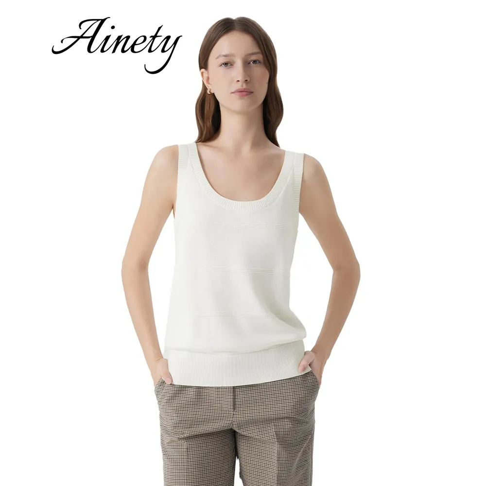 Women's Fashion Wholesale Silk Cashmere Blend Scoop Neck Knitted Sweater Lightweight Tank Top Knitwear