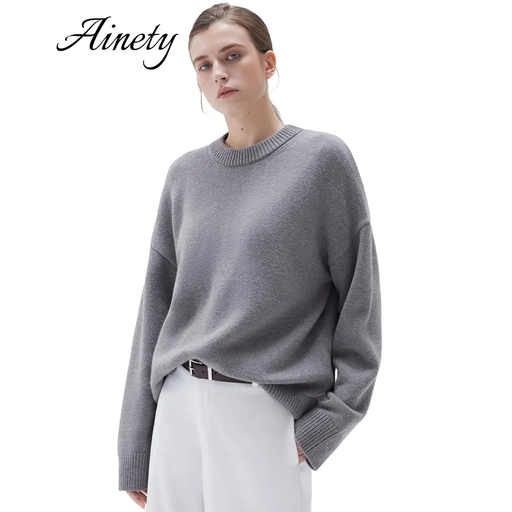 Customizable Winter Sweater Women's Sweater Cashmere Blend Crew Neck Oversized Pullover Knitwear