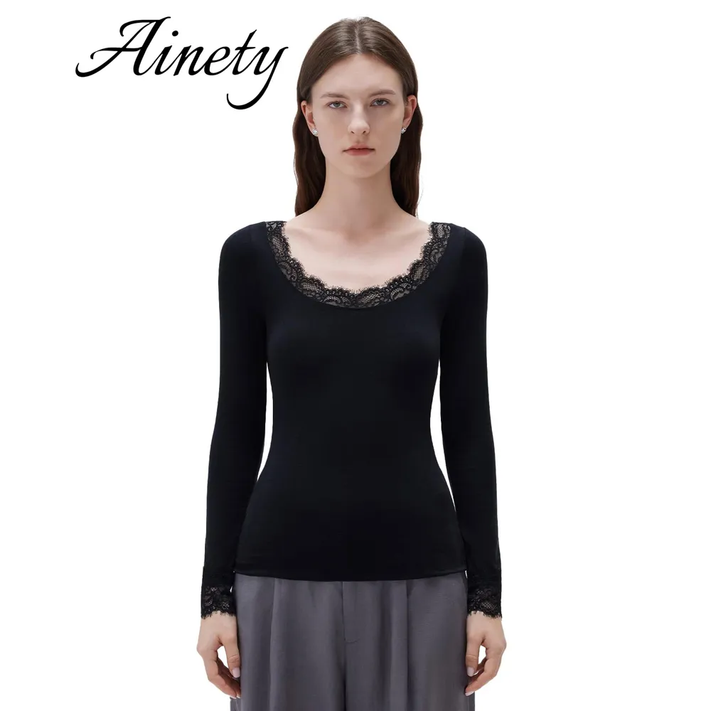 Factory Supply Women's Sweater Cashmere Lace Scoop Neck Knitwear Top Knitted Sweater