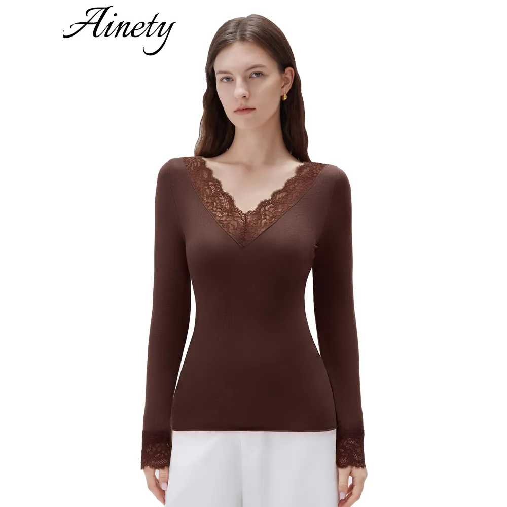 Women's V Neck Lace Women's Sweater Cashmere Sweatshirt Knitwear Top