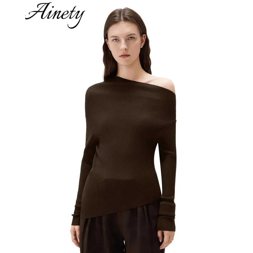 Comfortable Knit Women's Sweater Cashmere One Shoulder Pullover Knitwear