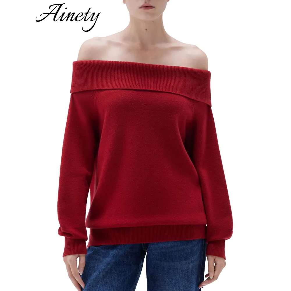 Fashion Women's Sweater Cashmere Knitwear Off Shoulder Oversized Knitted Sweater
