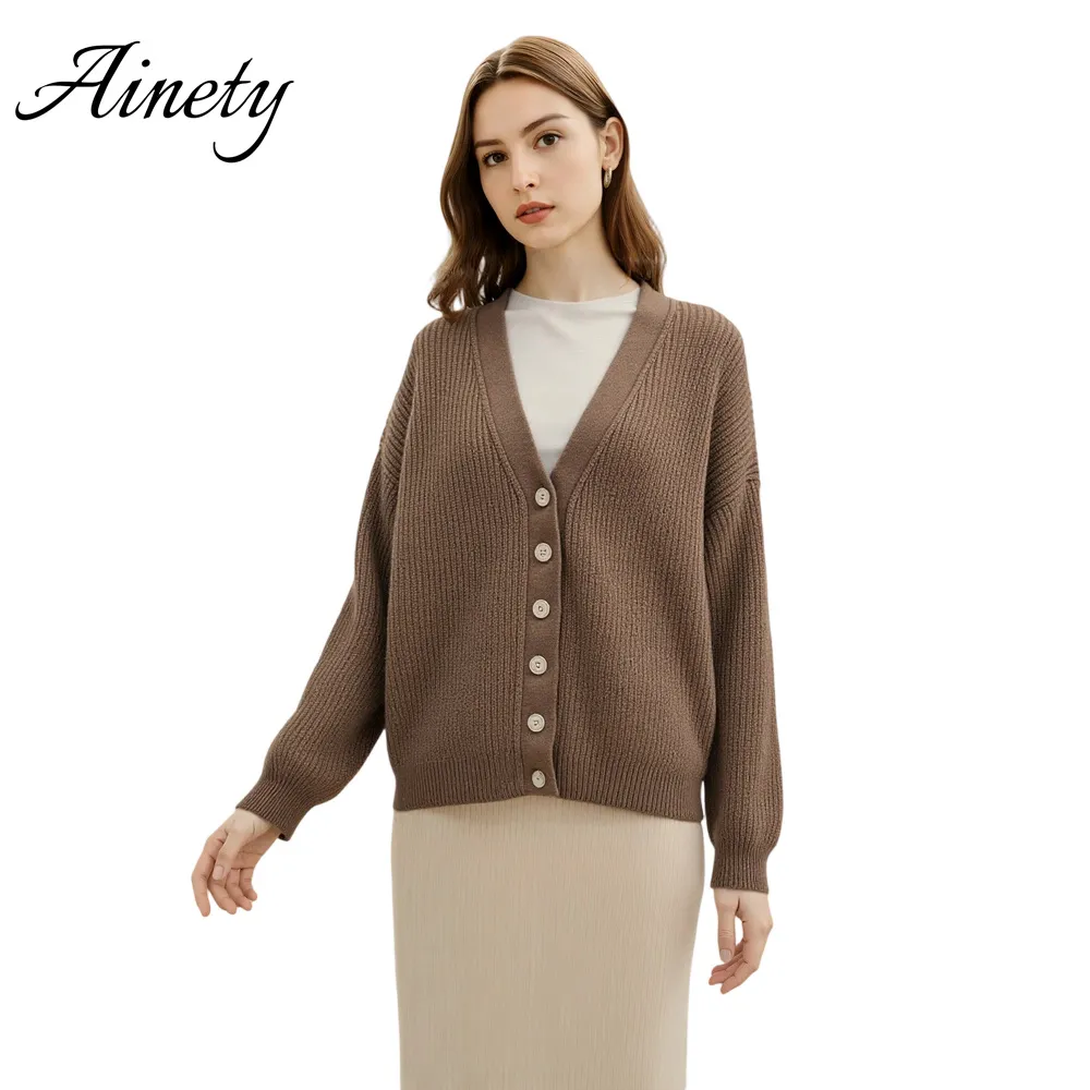 Source Factory Knitwear Women 100% Cashmere Sweater V Neck Button Cardigan Sweater