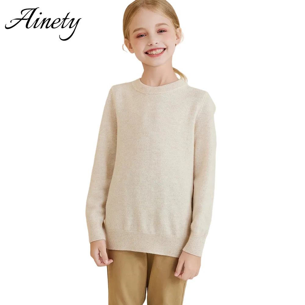 Kids Knitwear 100% Wool Sweater Crew Neck Long Sleeve Pullover