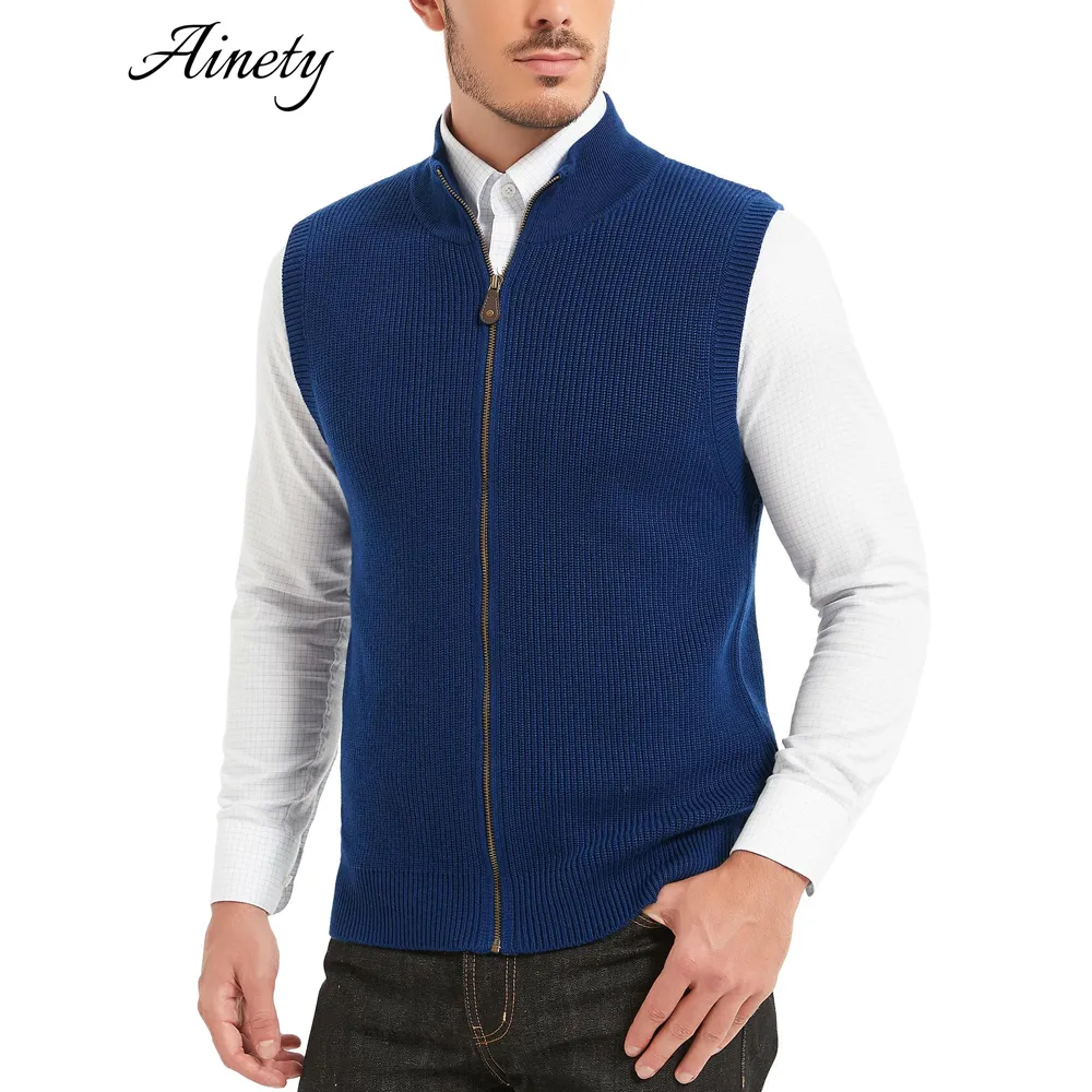 Direct Factory Men Knitted Sweater Wool Blend Sleeveless Cardigan Sweater Full Zip Knitwear