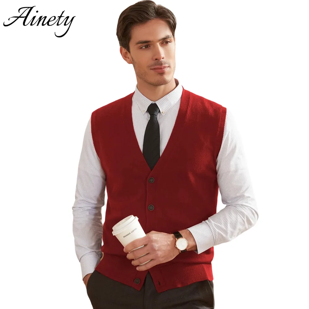 Original Men Sweater Vest Wool Blend V Neck Button Cardigan Sweater Knitwear