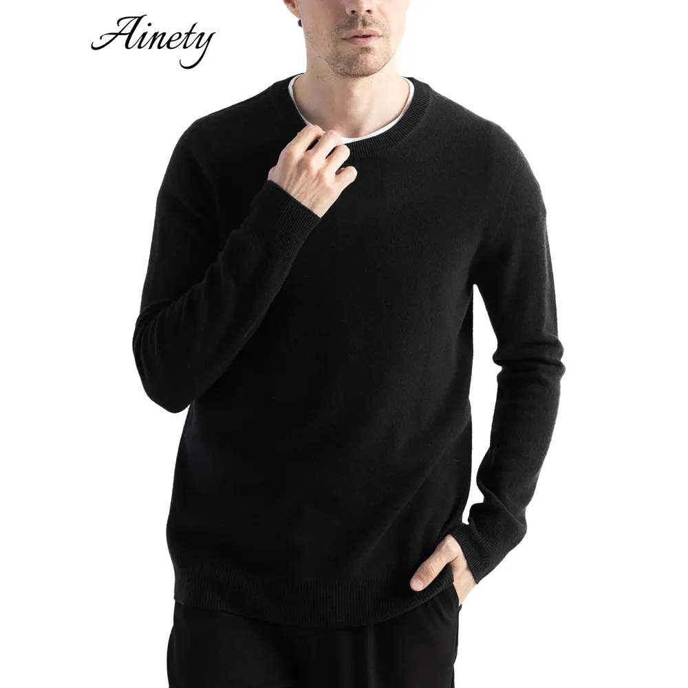 Premium Knitwear Merino Wool Knitted Sweater Winter Crew Neck Men Clothing