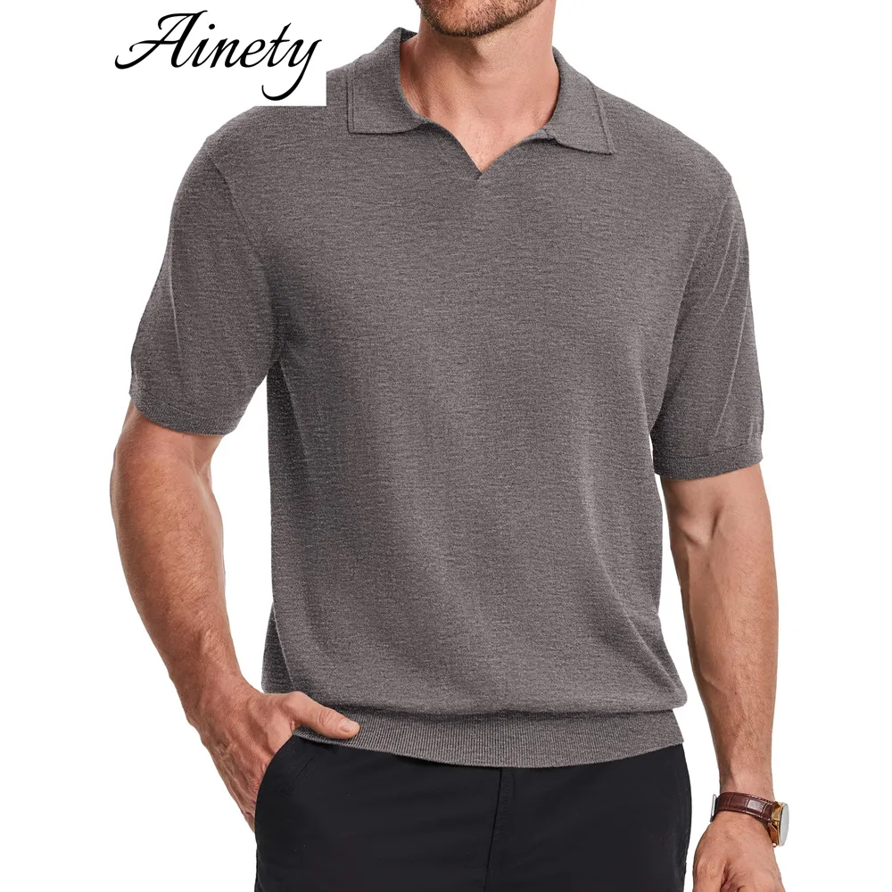 Classic Men Wool Sweater Clothing Wool Blend Knitwear Short Sleeve V Neck Polo Shirt Garment Apparel