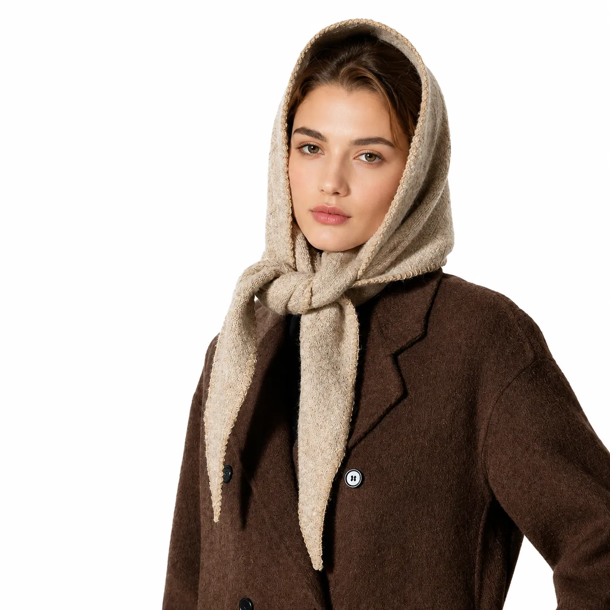 Women’s Fashion Wholesale Wool Triangle Wrap Textured Knit Shoulder Scarf