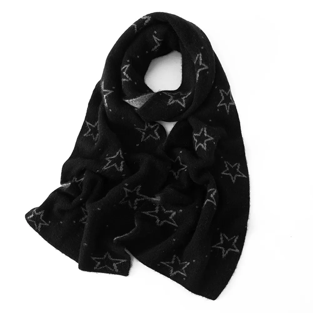 Cozy Star Pattern Cashmere Scarf Women’s Warm Reversible Autumn Winter Accessory