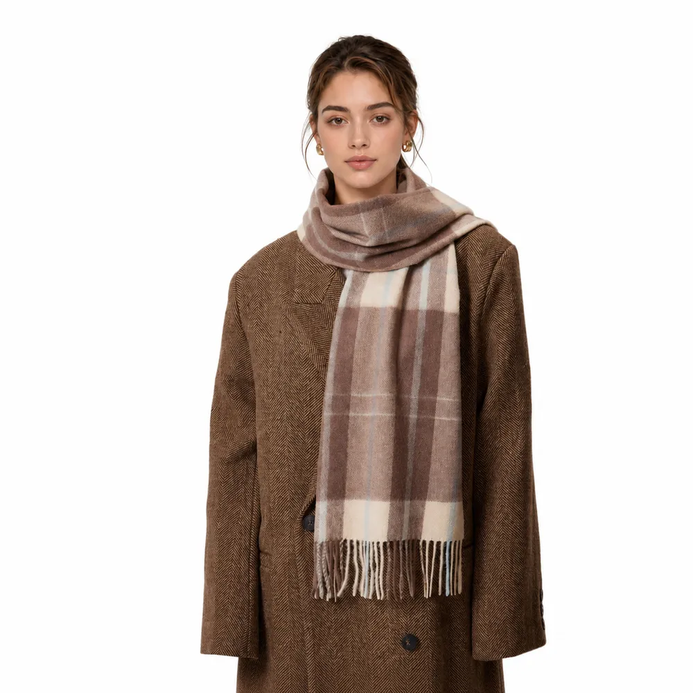 Women’s Fashion Wholesale Plaid Wool Scarf Versatile Fringed Shawl for Winter
