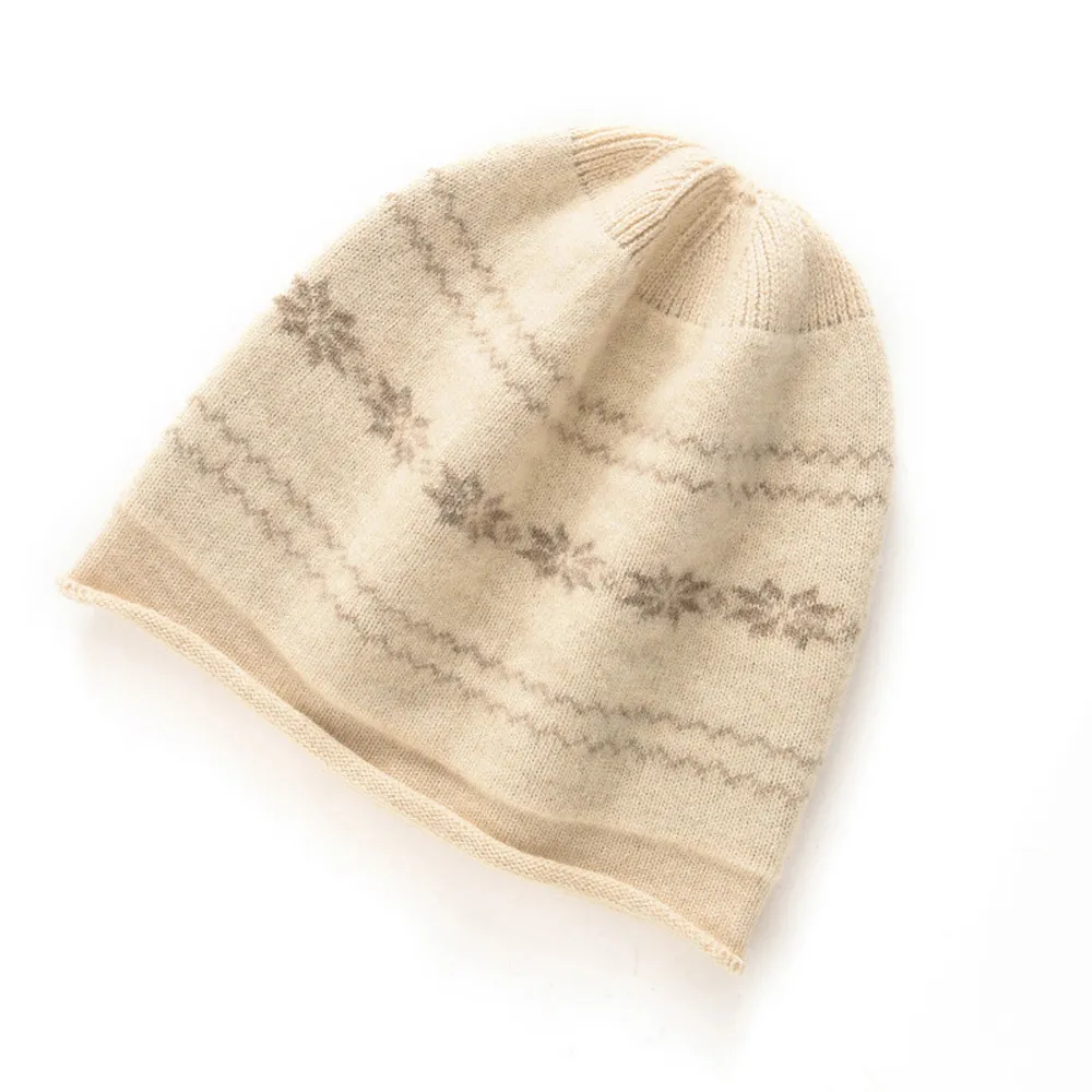 Factory Supply Cashmere Knitted Hat Rolled Brim Warm Beanie for Women
