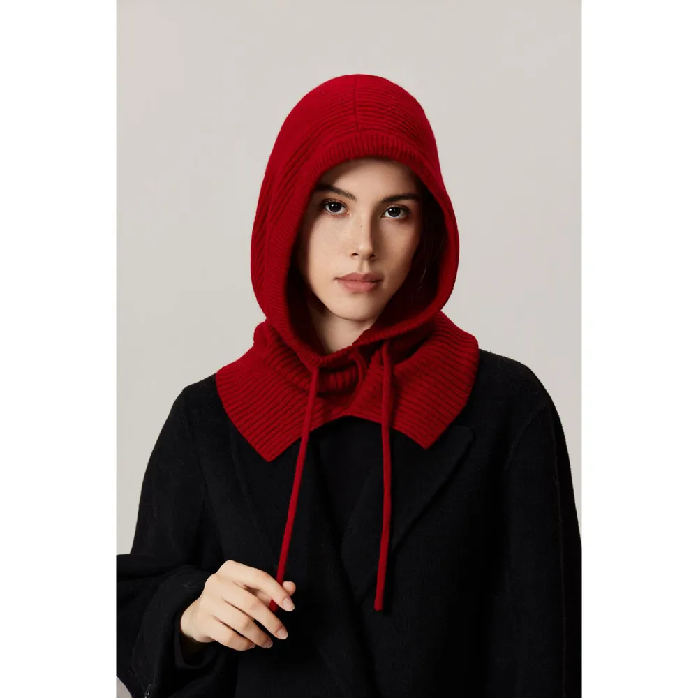 Women’s Fashion Wholesale 100% Wool Balaclava Hood Knitted Winter Scarf