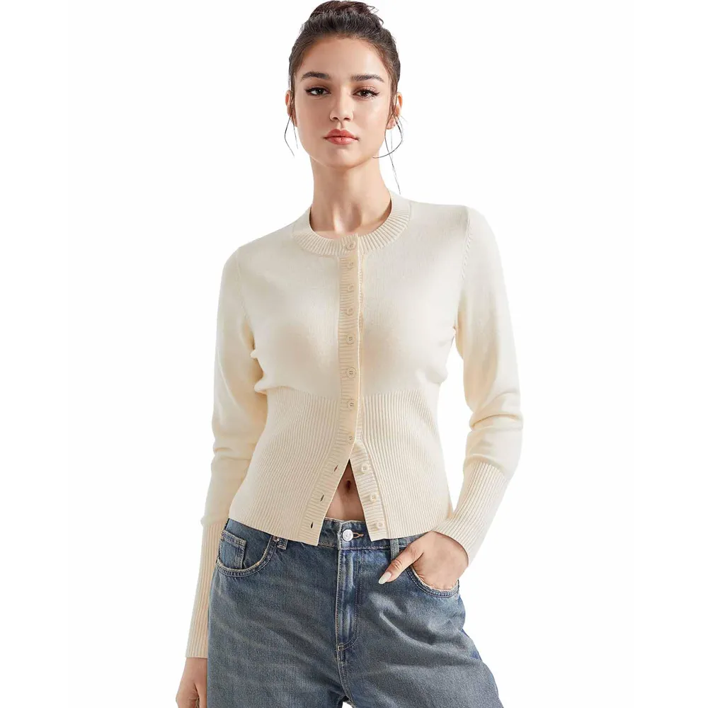 Premium Women Clothing Fitted Long Sleeve Short Cardigan Knitted Sweater Top