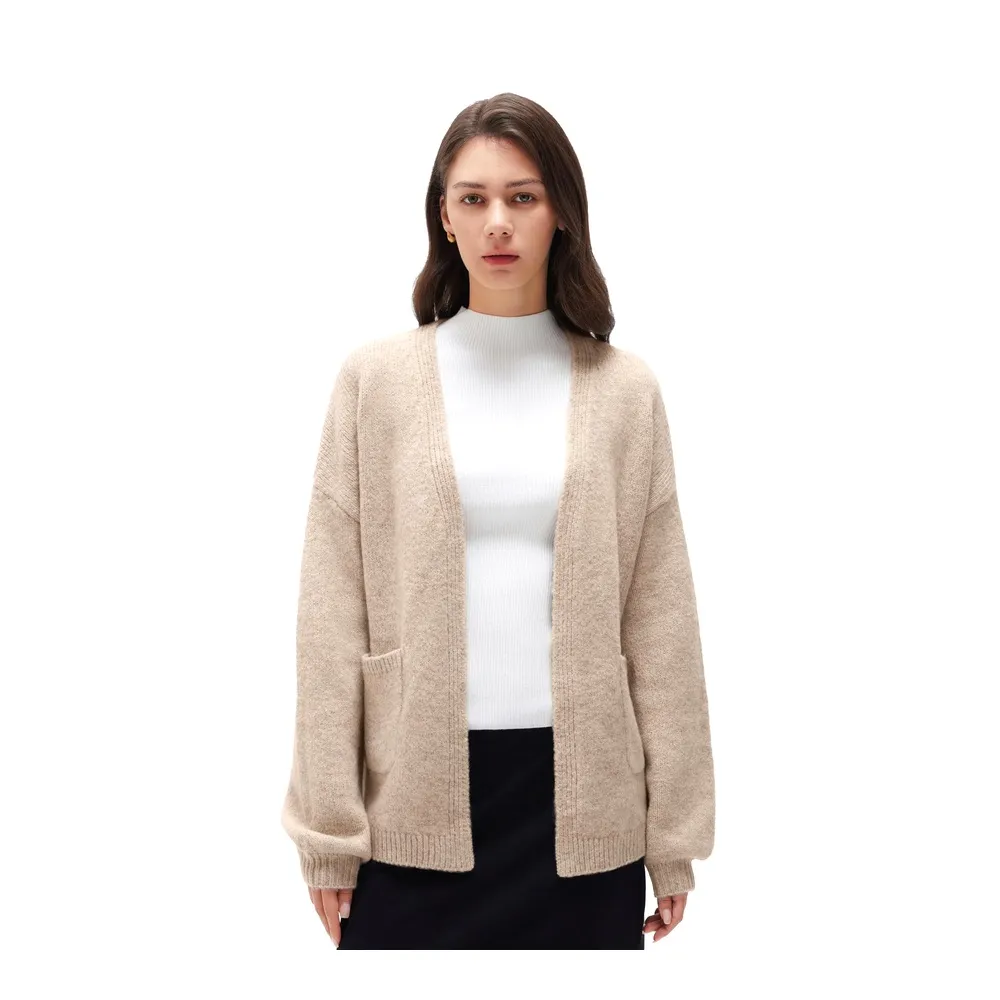 Classic Women's Knitwear Cashmere Cardigan Long Sleeve Loose Fit Pocket Jacket