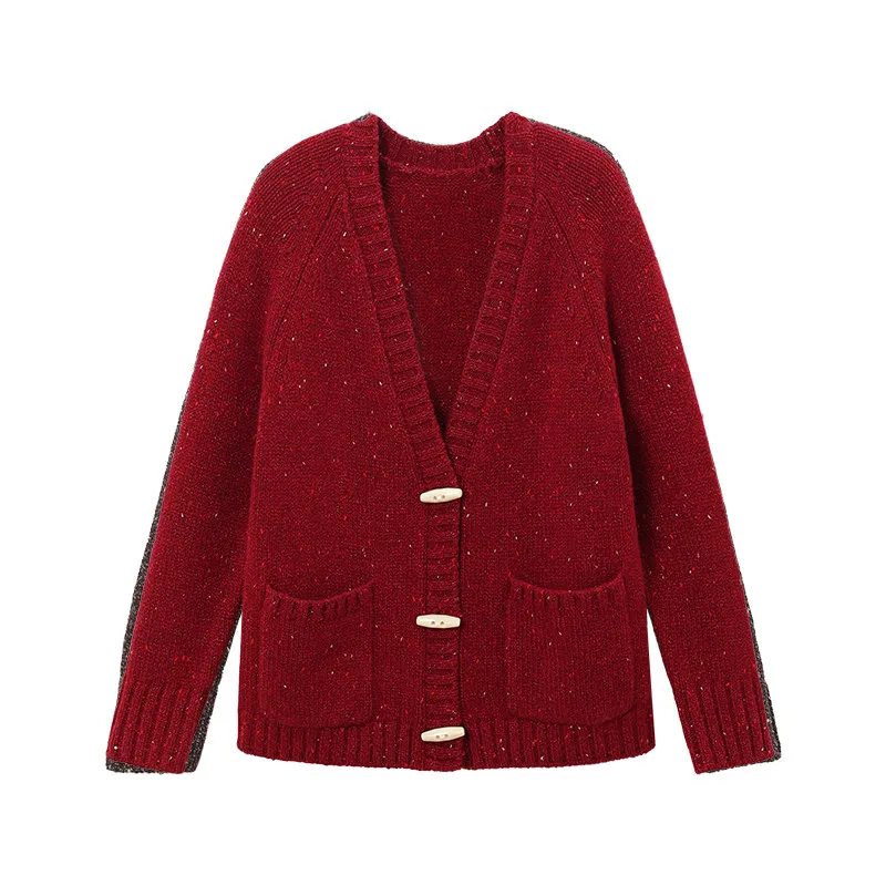 Chic 100% Cashmere V Neck Cardigan Relaxed Fit Button Up Knitwear