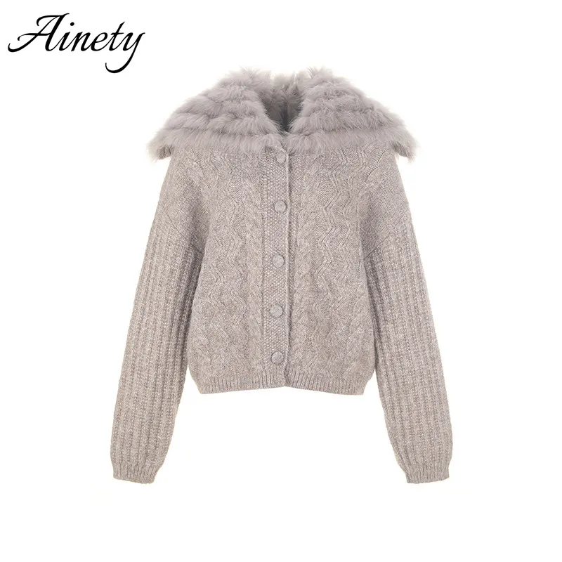 Source Manufacturer Raccoon Fur Collar Knit Jacket 8% Wool Blend for Women