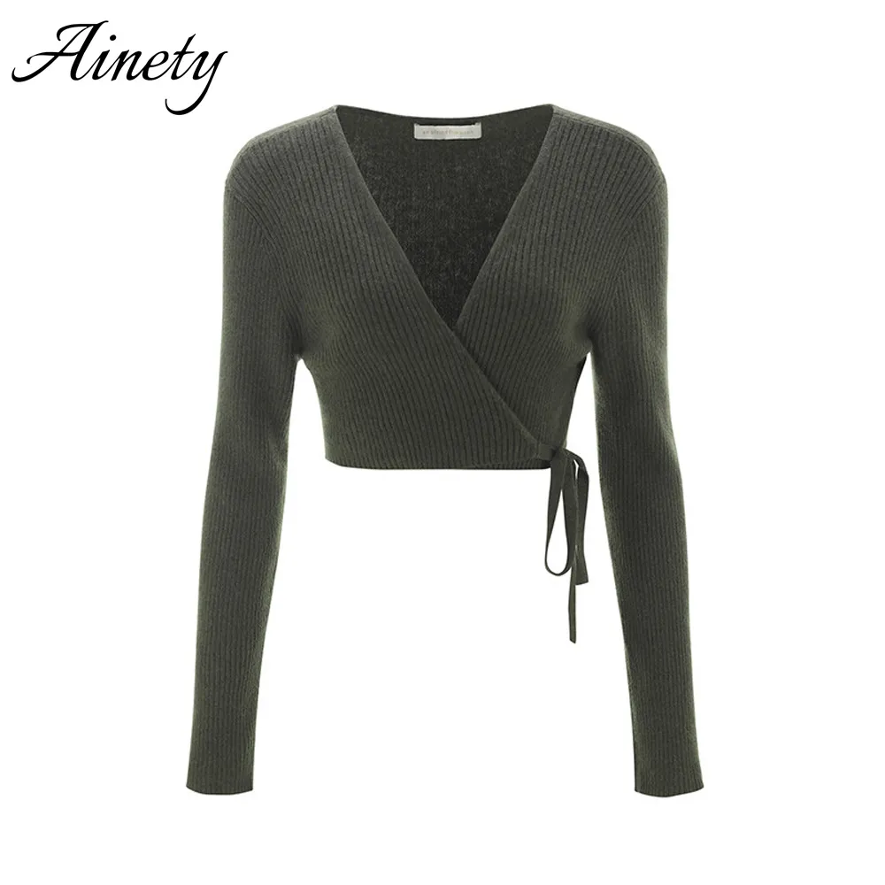 Classic Women’s 100% Wool Wrap Cardigan V Neck Side Tie Knitwear