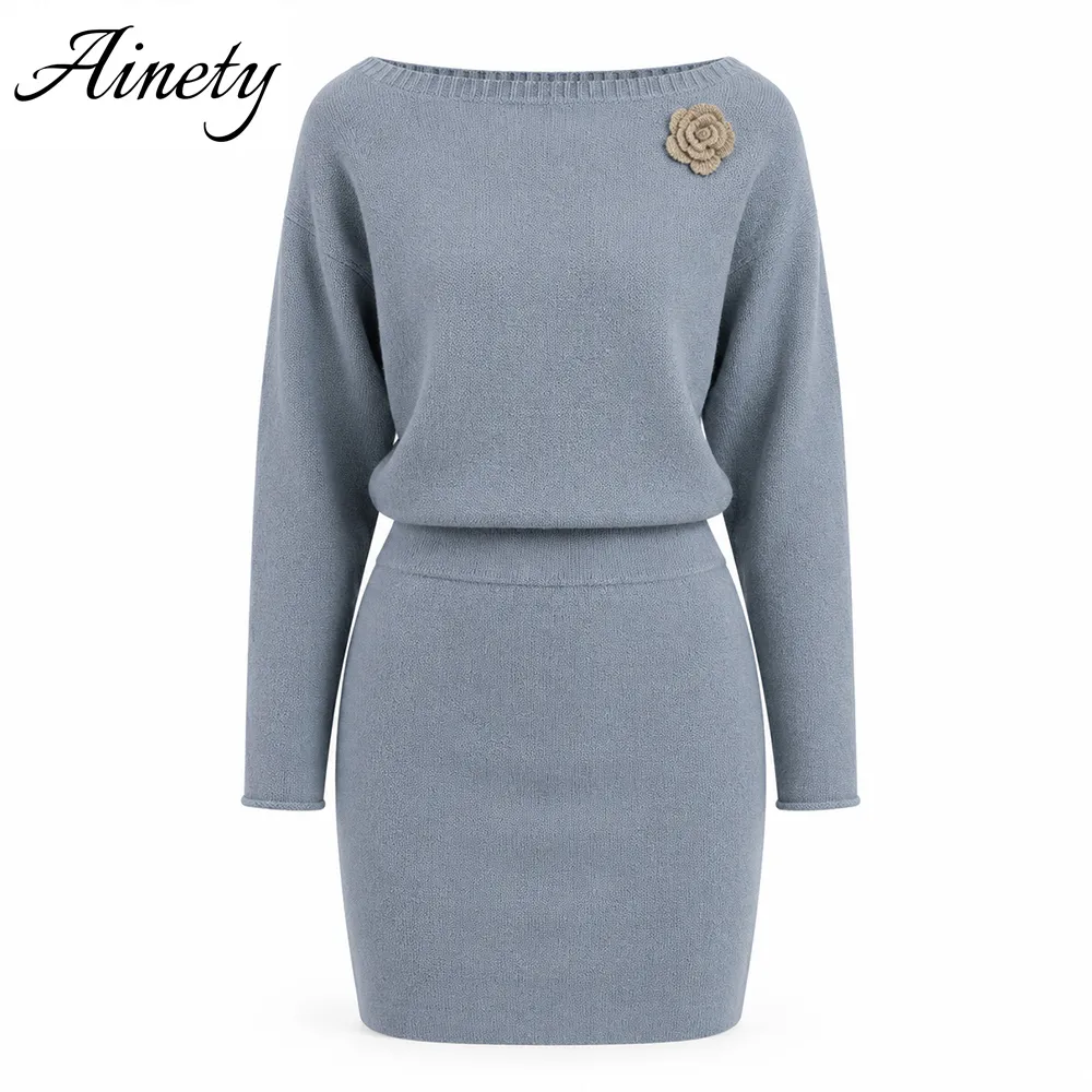 Premium Quality Women’s 80% Wool Knitted Dress Long Sleeve Fitted Waist