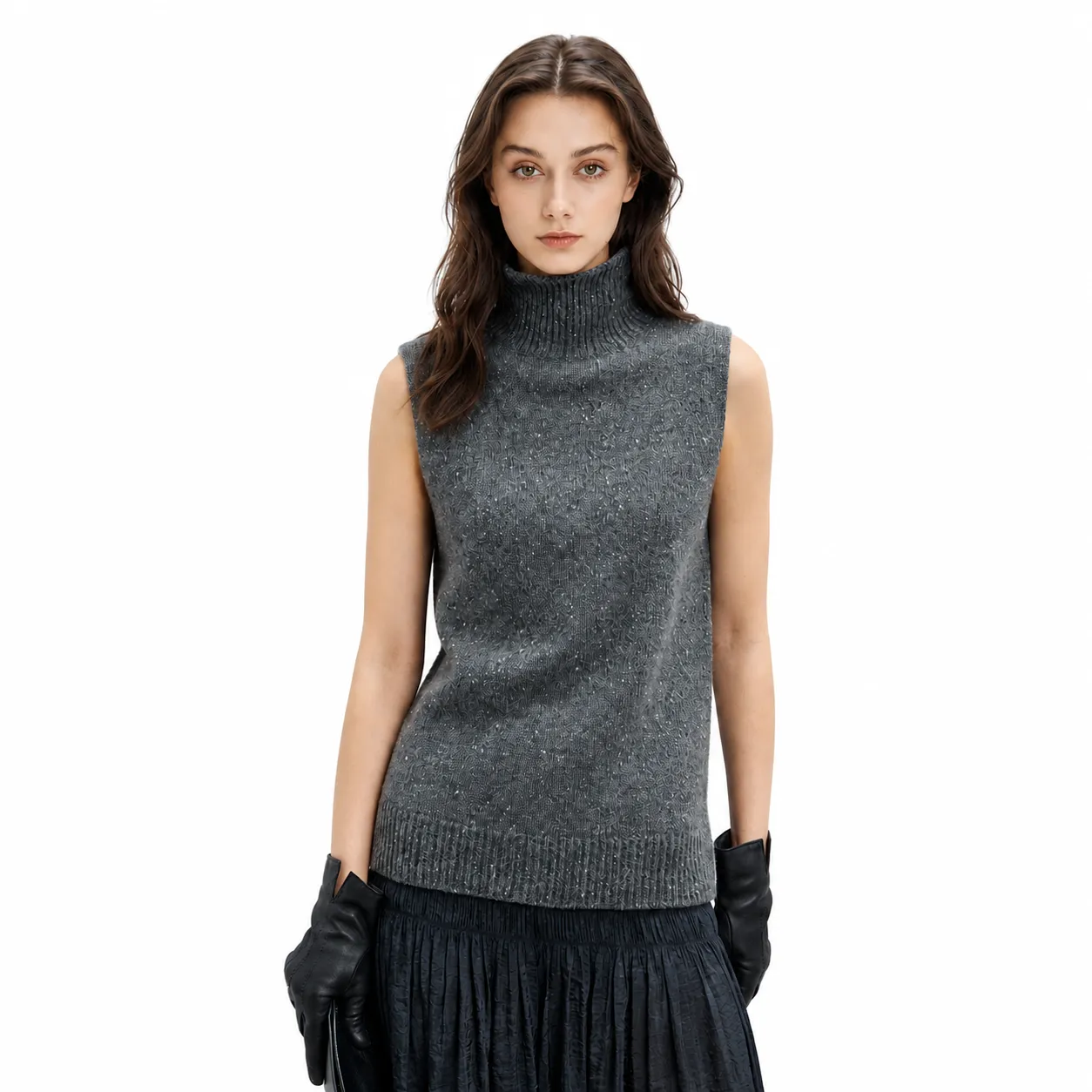 Cozy Ladies Sweater Turtleneck Knitted Vest Sleeveless Winter Knitwear Top for Layering