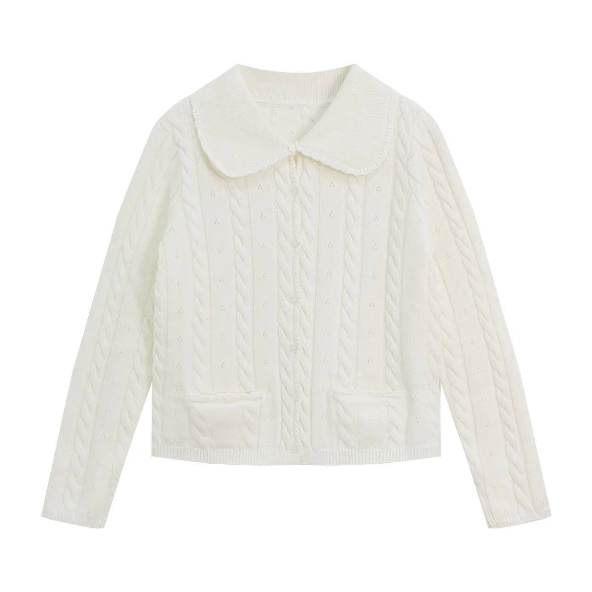 Women's Sweater Cable Knit Cardigan Peter Pan Collar Button Front Design