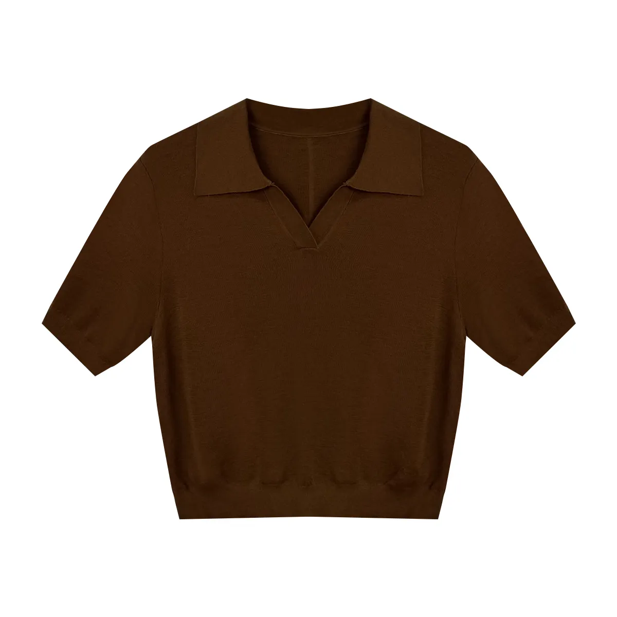 Women's Fashion Short Sleeve Polo Collar Knitted Sweater Pullover Top for Summer