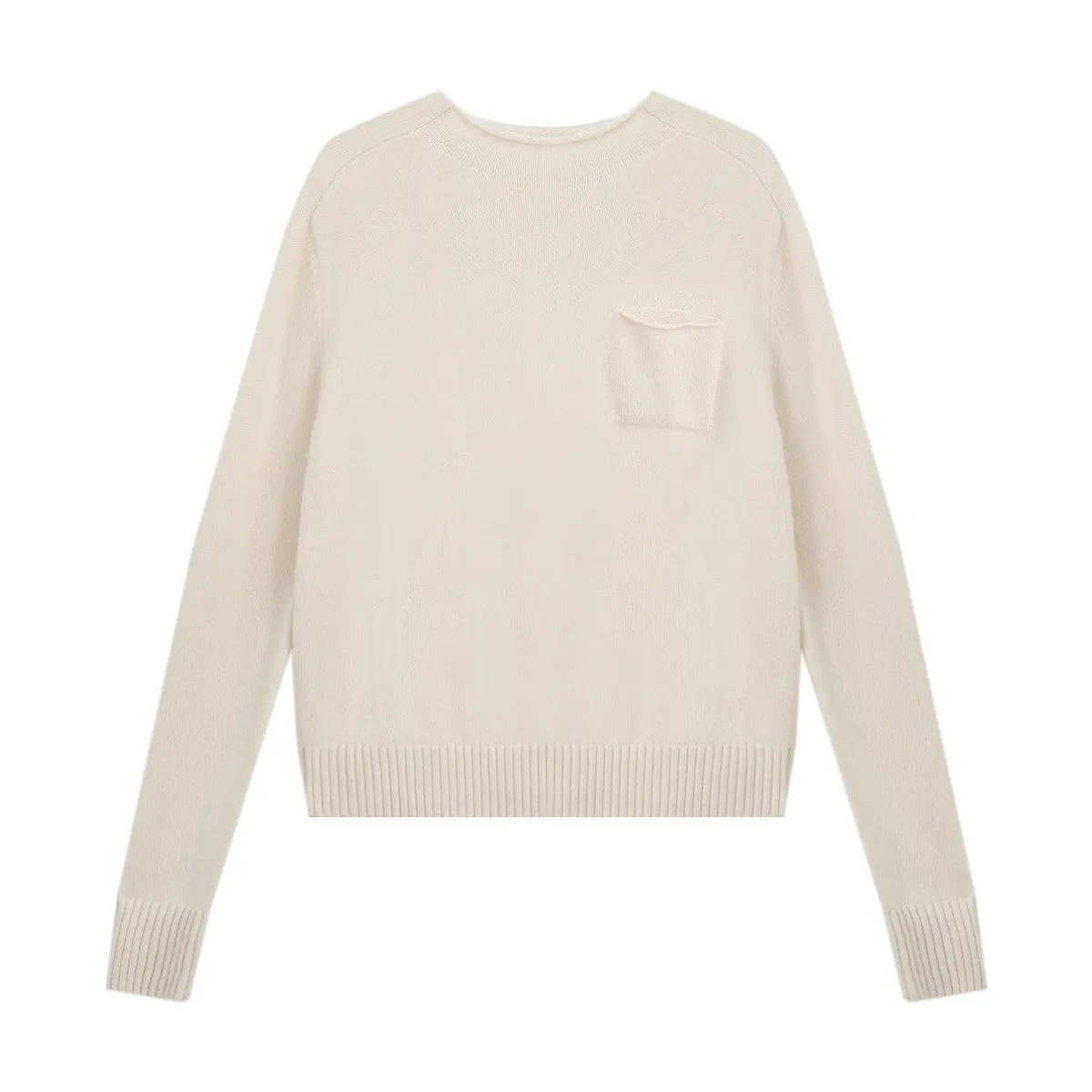 Women's Knit Sweater Crew Neck Long Sleeve Pullover with Chest Pocket