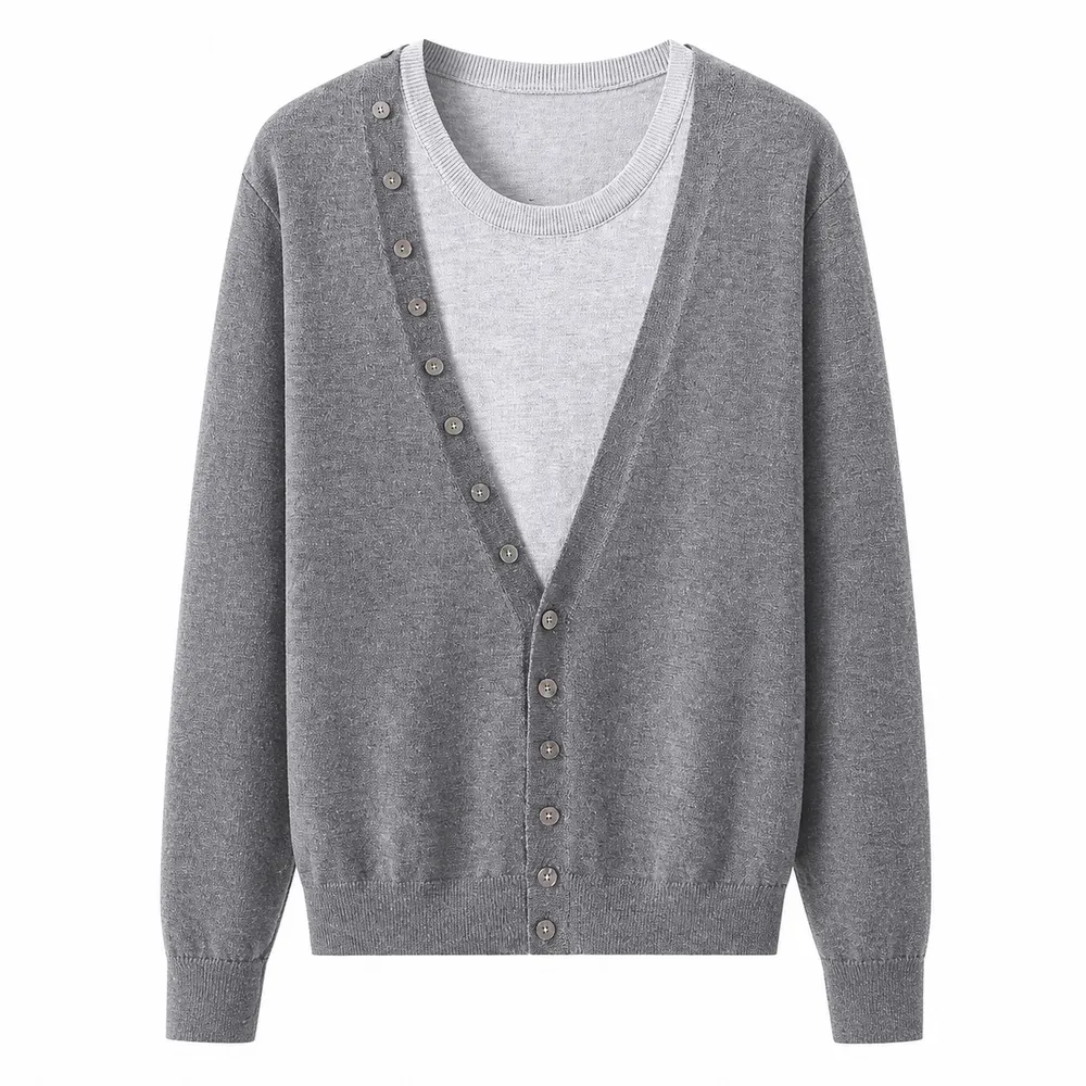Women's Layered Look V Neck Knitted Cardigan Button Front Sweater