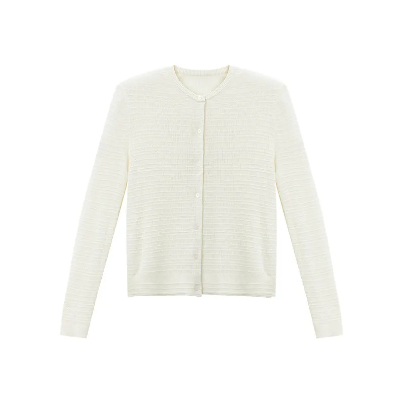 Women's Crew Neck Knitted Cardigan Button Front Long Sleeve Basic Sweater