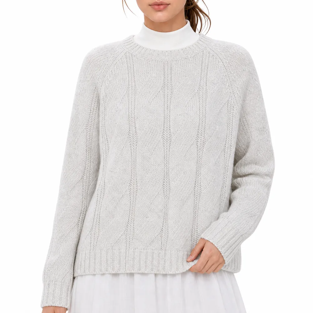 Women's Cable Knit Sweater Crew Neck Long Sleeve Pullover Top