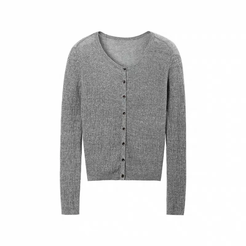 Women's V Neck Knitted Cardigan Slim Fit Button Front Long Sleeve