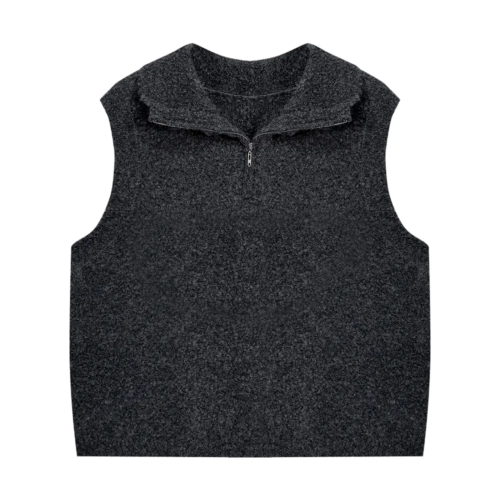 Women's Wool Cashmere Knitwear Half Zip High Neck Sleeveless Sweater Vest