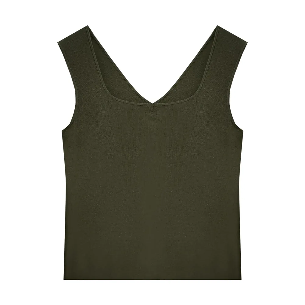 Women’s Square Neck Knitted Sweater Slim Fit Sleeveless Tank Top