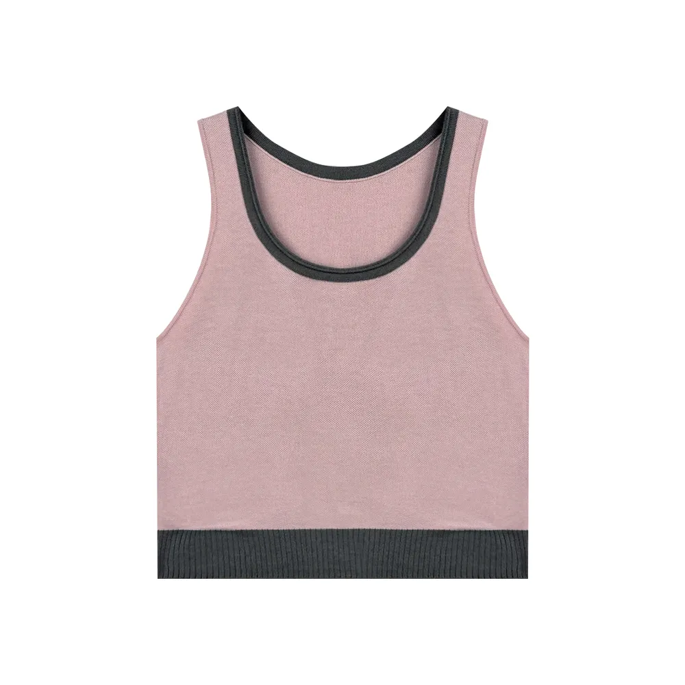 Factory Direct Women Knitwear Contrast Trim Scoop Neck Sweater Tank