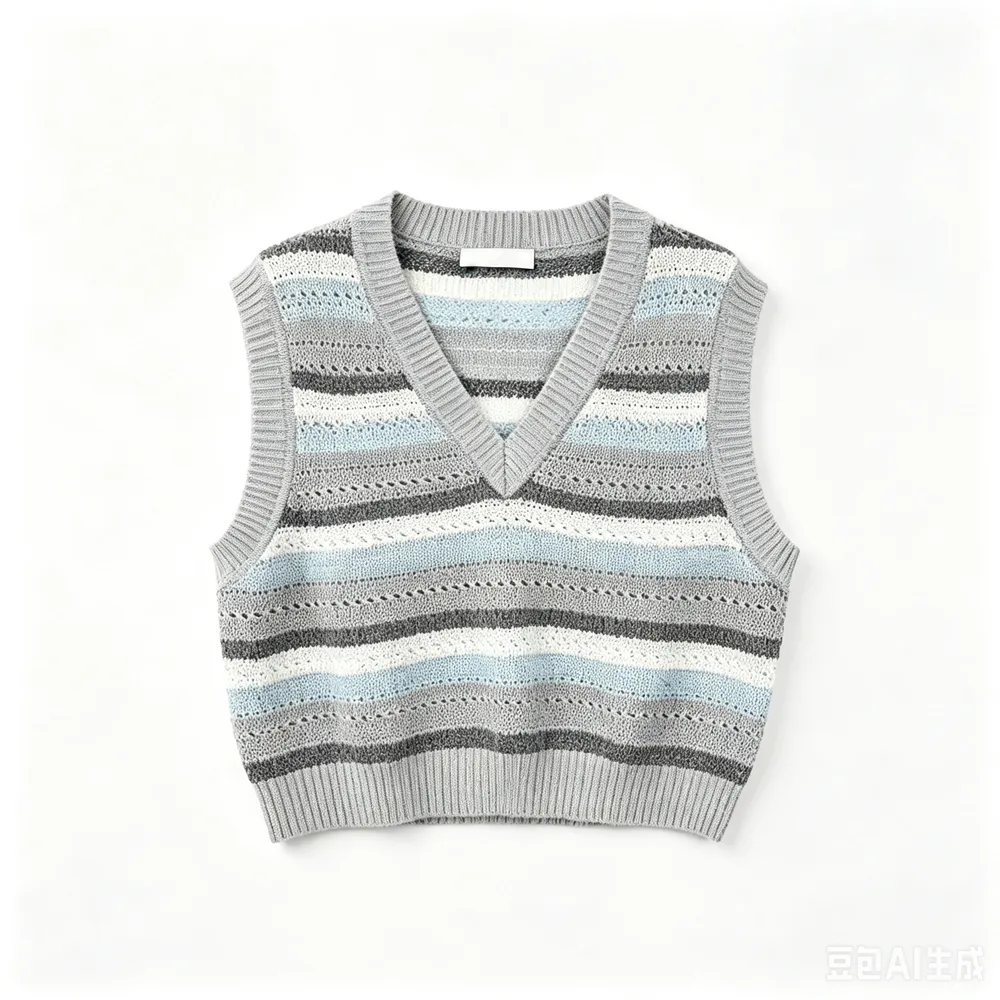 Factory Wholesale Women Knitwear V Neck Striped Openwork Sweater Vest