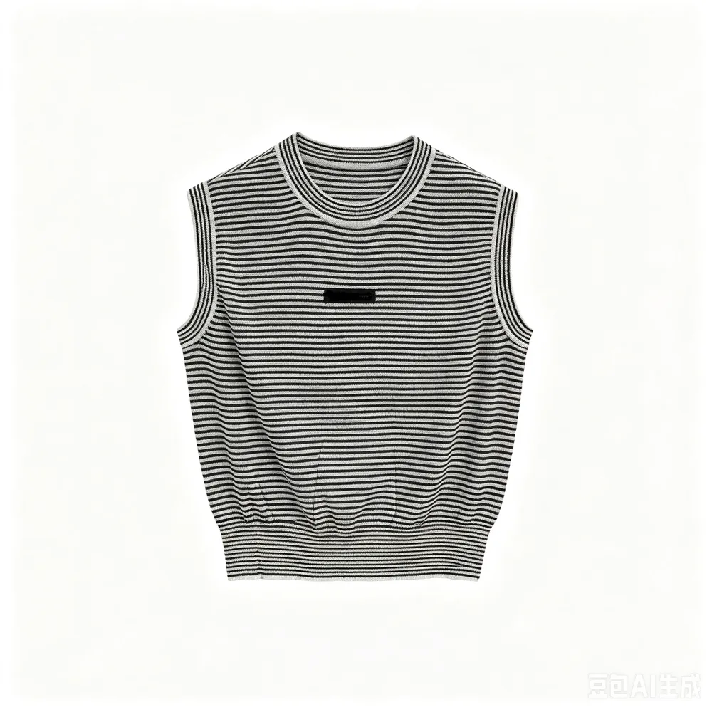 Knitwear Supplier Women’s Striped Crew Neck Sleeveless Sweater Vest
