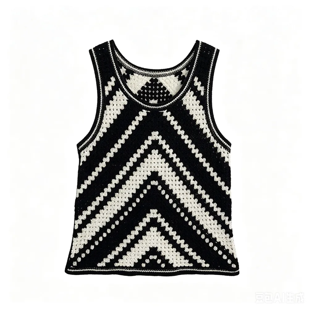Export Factory Women Knitwear Geometric Crochet Sleeveless Sweater Tank Top
