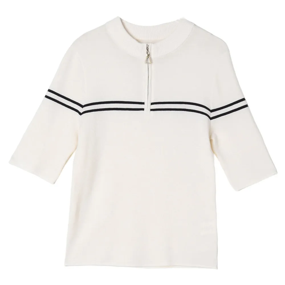 Women’s Wool Knitted Sweater Contrast Stripe Elbow Sleeve Pullover