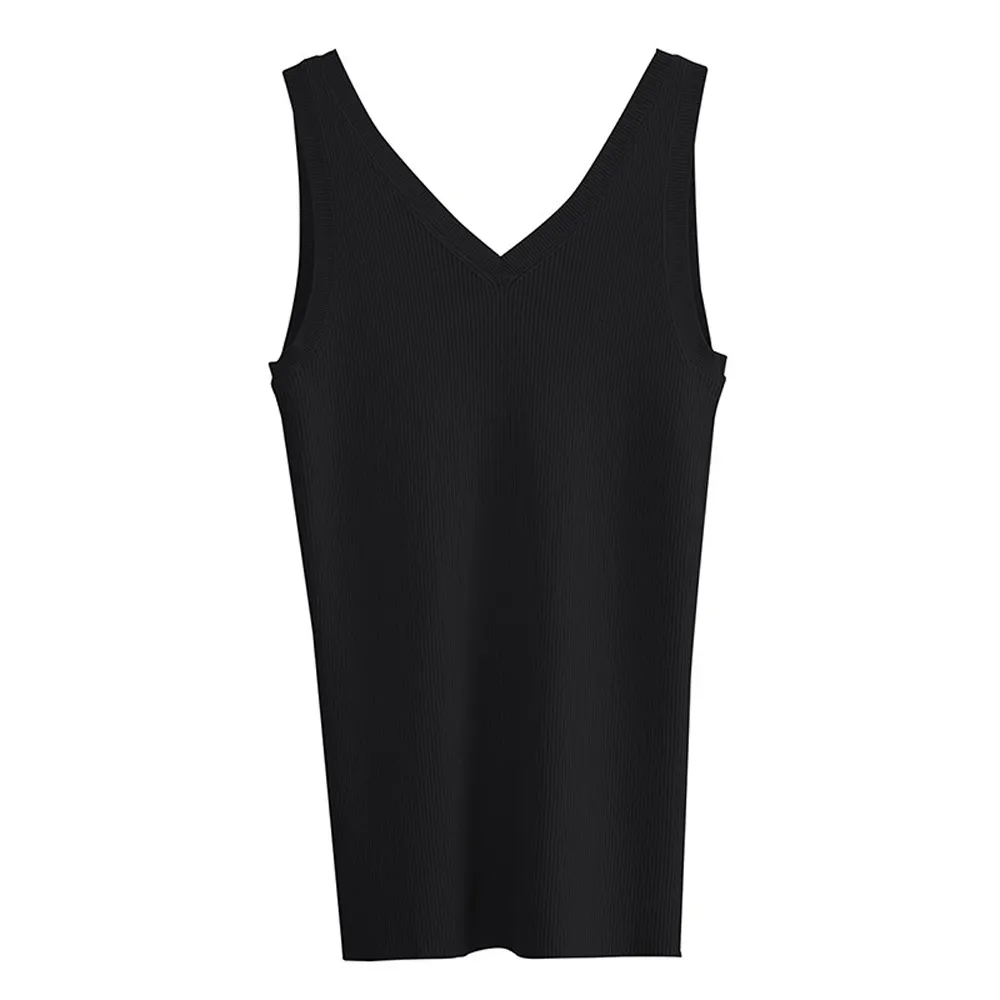 Women’s V Neck Knitted Sweater Slim Fit Sleeveless Tank Top