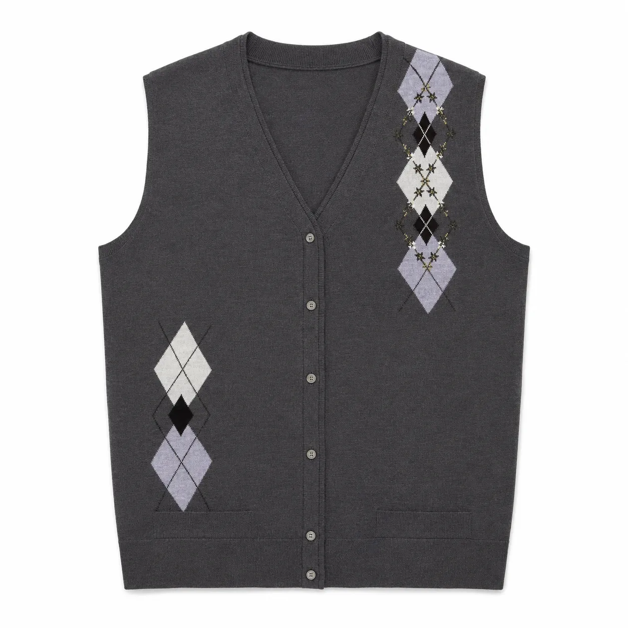 Custom Women Knitwear V Neck Argyle Button Front Sweater Vest