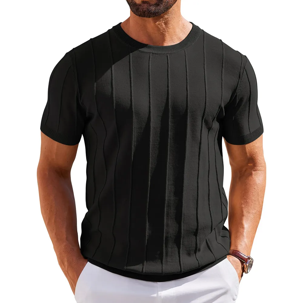 Casual Men's Knitted Sweater Short Sleeve Crew Neck T Shirt Daily Clothing