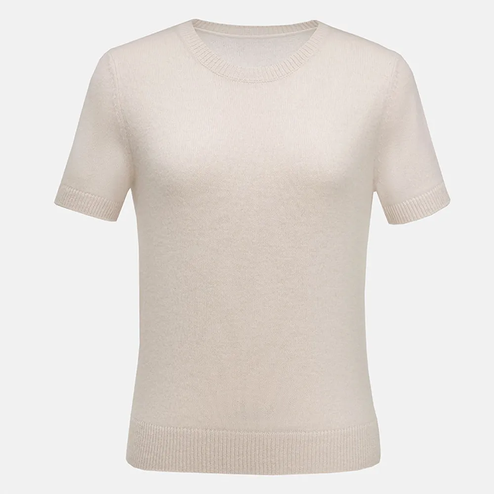 Premium Women's Crew Neck Wool Sweater Short Sleeve Knitwear**