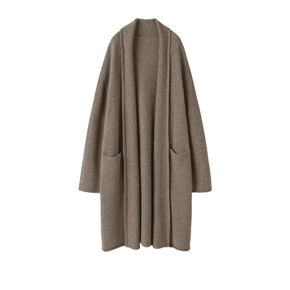 Wholesale Women's 100% Cashmere Long Cardigan Coat Warm Knitwear