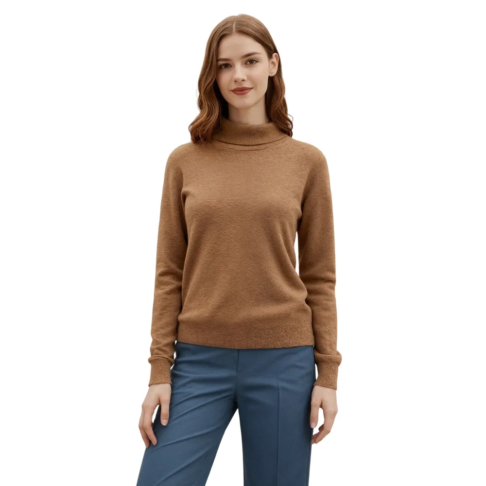 Women's Basic Turtleneck Pure Cashmere Sweater Long Sleeve Pullover